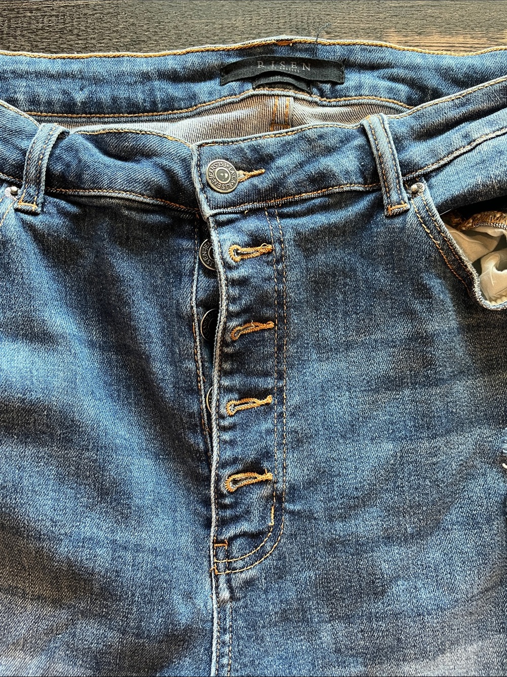 Women’s Risen Blue Button-Fly Jeans
